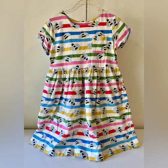 Mini Boden Other - Mini Boden Girl’s Fun Jersey Dress Multicolor Striped Bees Print, 6/7Y, VGUC